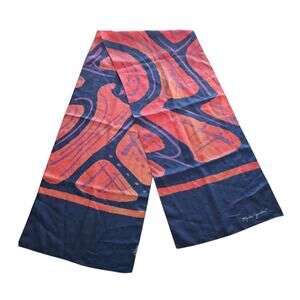 KARLA JORDAN Colorful SILK Scarf Purple Orange Abstract Print